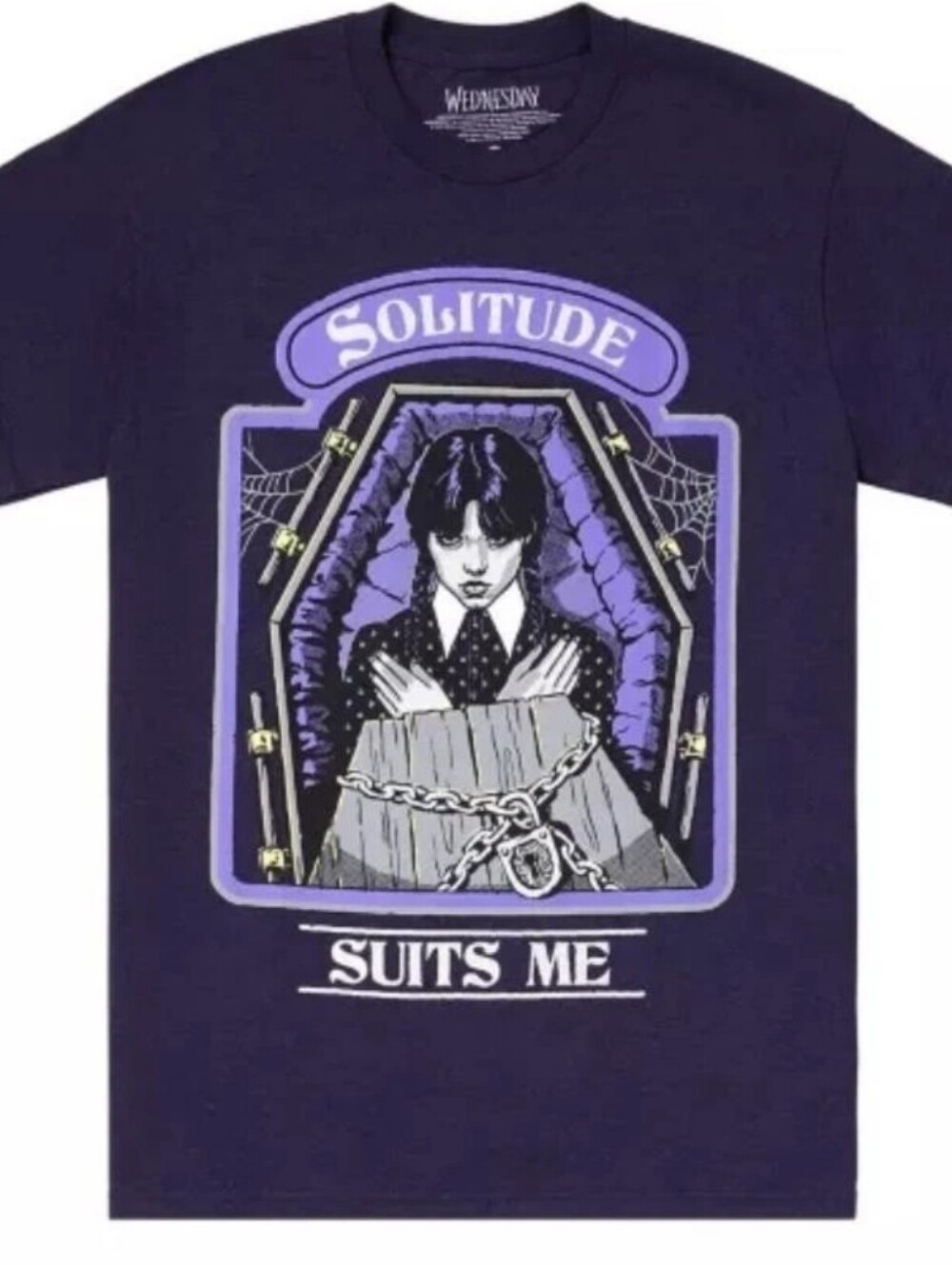 EUC ​Unisex Wednesday Addams "Solitude Suits Me" Graphic Tee Steven Rhodes SZ XL